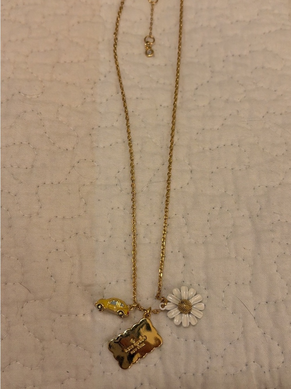 kate spade Gold-Tone Daisy, Yellow Car & Plaque Pendant Necklace